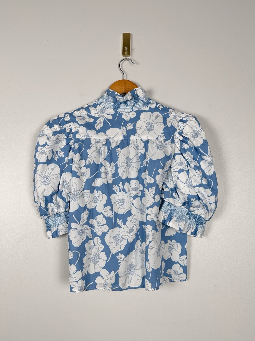 ENGLISH FACTORY Blue Floral Ruffle Neck Aria Blouse - Picture 3 of 9